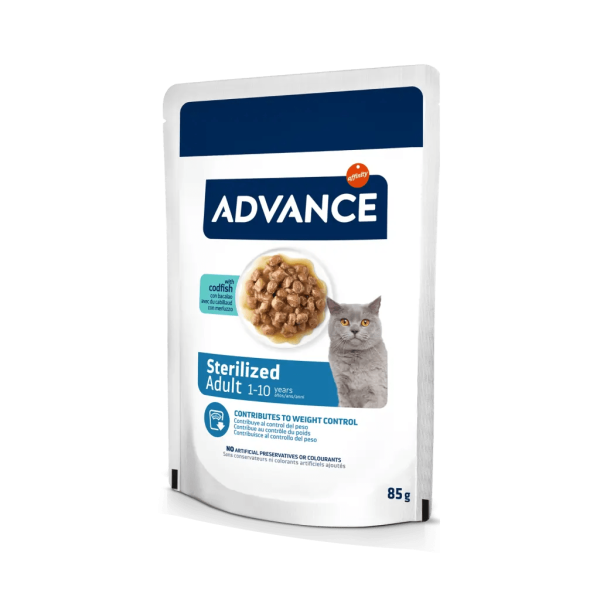 ADVANCE BOCADITOS EN SALSA ADULTO ESTERILIZADO BACALAO 85grs