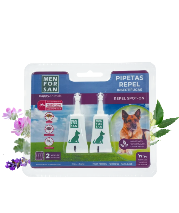 Pipetas Anti-insectos para perros con margosa, geraniol y lavandino