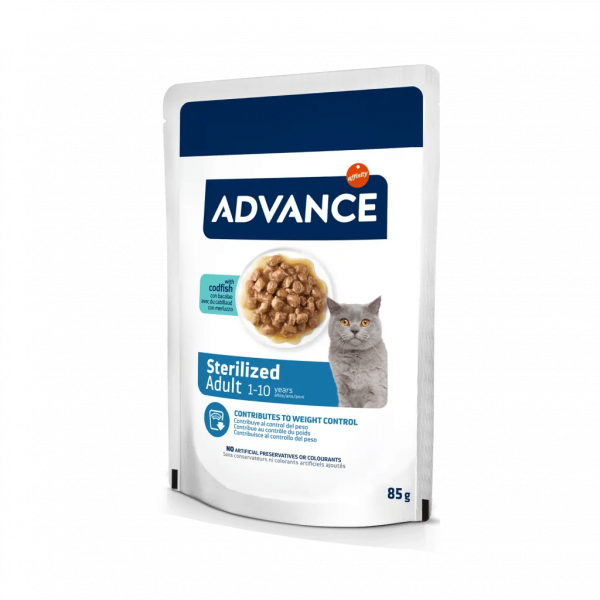 ADVANCE BOCADITOS EN SALSA ADULTO ESTERILIZADO BACALAO 85grs