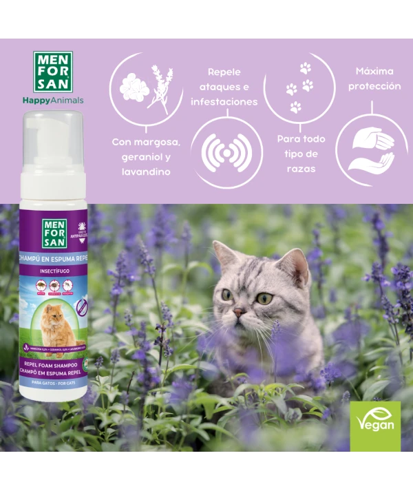ChampĂș en espuma anti-insectos con margosa, geraniol y lavandino para gatos 200ml - Imagen 2